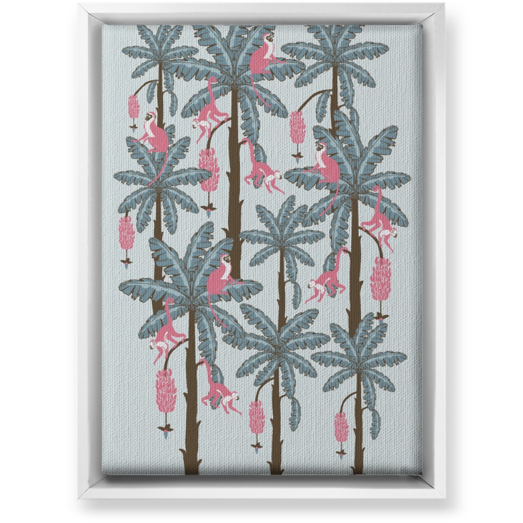 Monkey and Banana Trees - Blue and Pink Wall Art, White, Single piece, Canvas, 10x14, Blue, True Blue