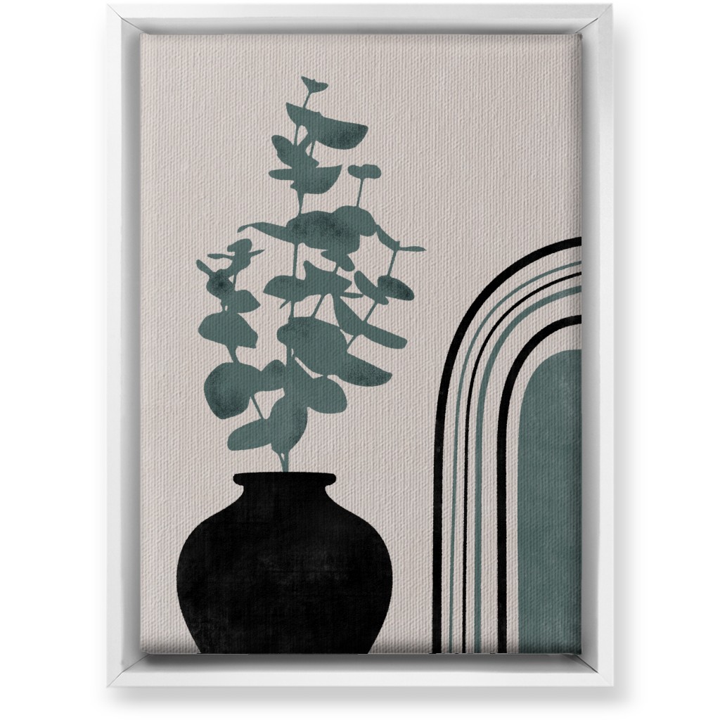 Modern Eucalytus Vase - Green and Ivory Wall Art, White, Single piece, Canvas, 10x14, Green, Classic Green