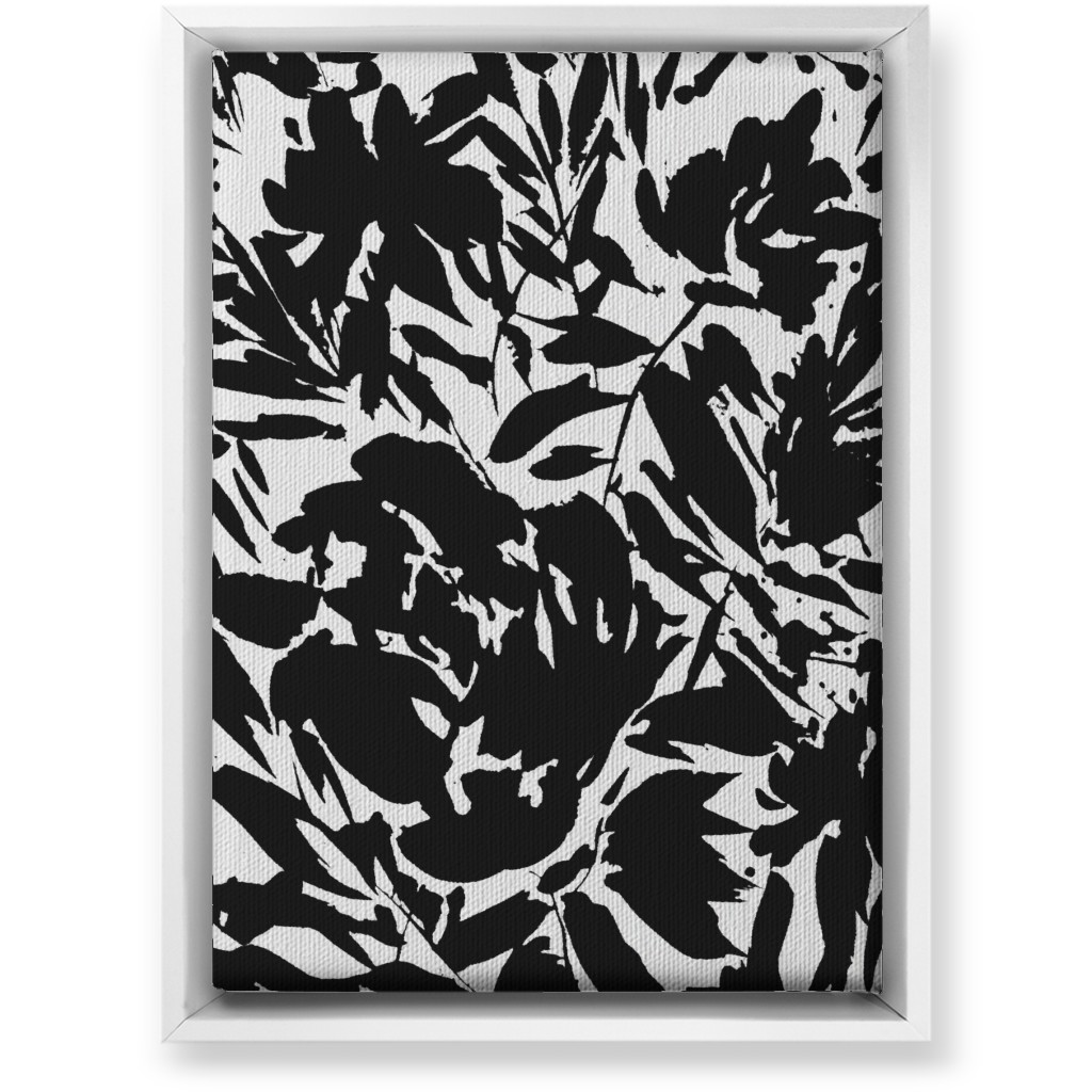 Floral Silhouette - Black and White Wall Art, White, Single piece, Canvas, 10x14, Black