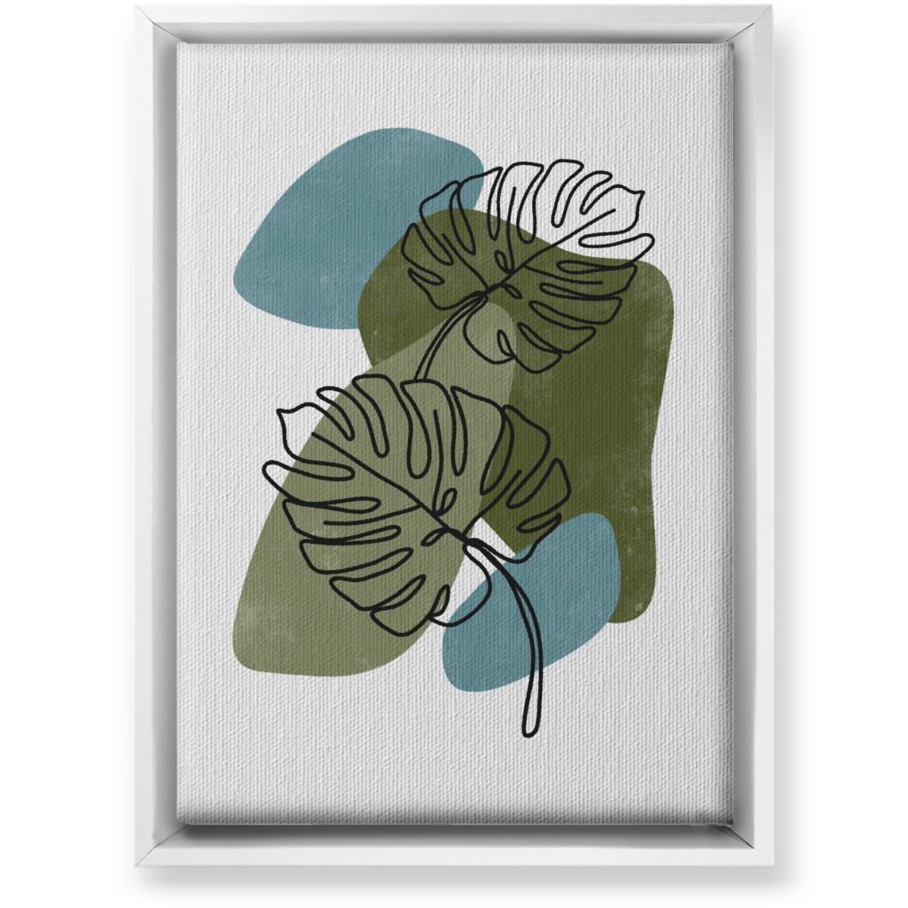 Abstract Monstera Leaves - Green and Blue Wall Art, White, Single piece, Canvas, 10x14, Green