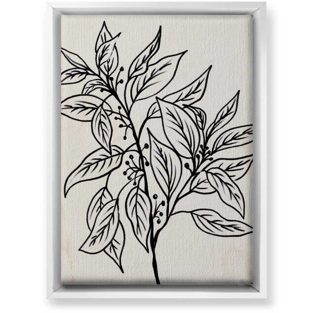 Vintage Branch With Leaves Sketch - Beige and Black Wall Art, White, Single piece, Canvas, 10x14, Beige, Pearl