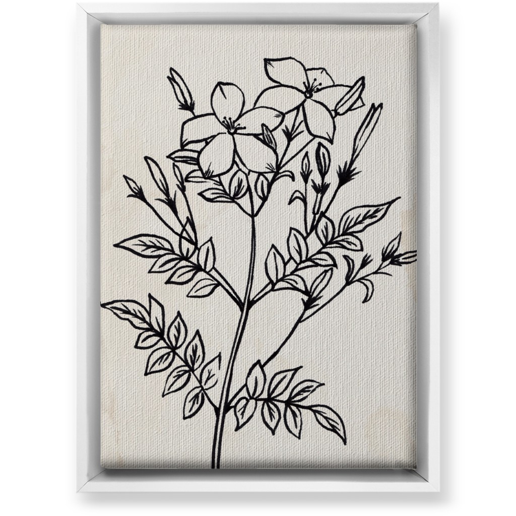 Vintage Jasmine Sketch - Beige and Black Wall Art, White, Single piece, Canvas, 10x14, Beige