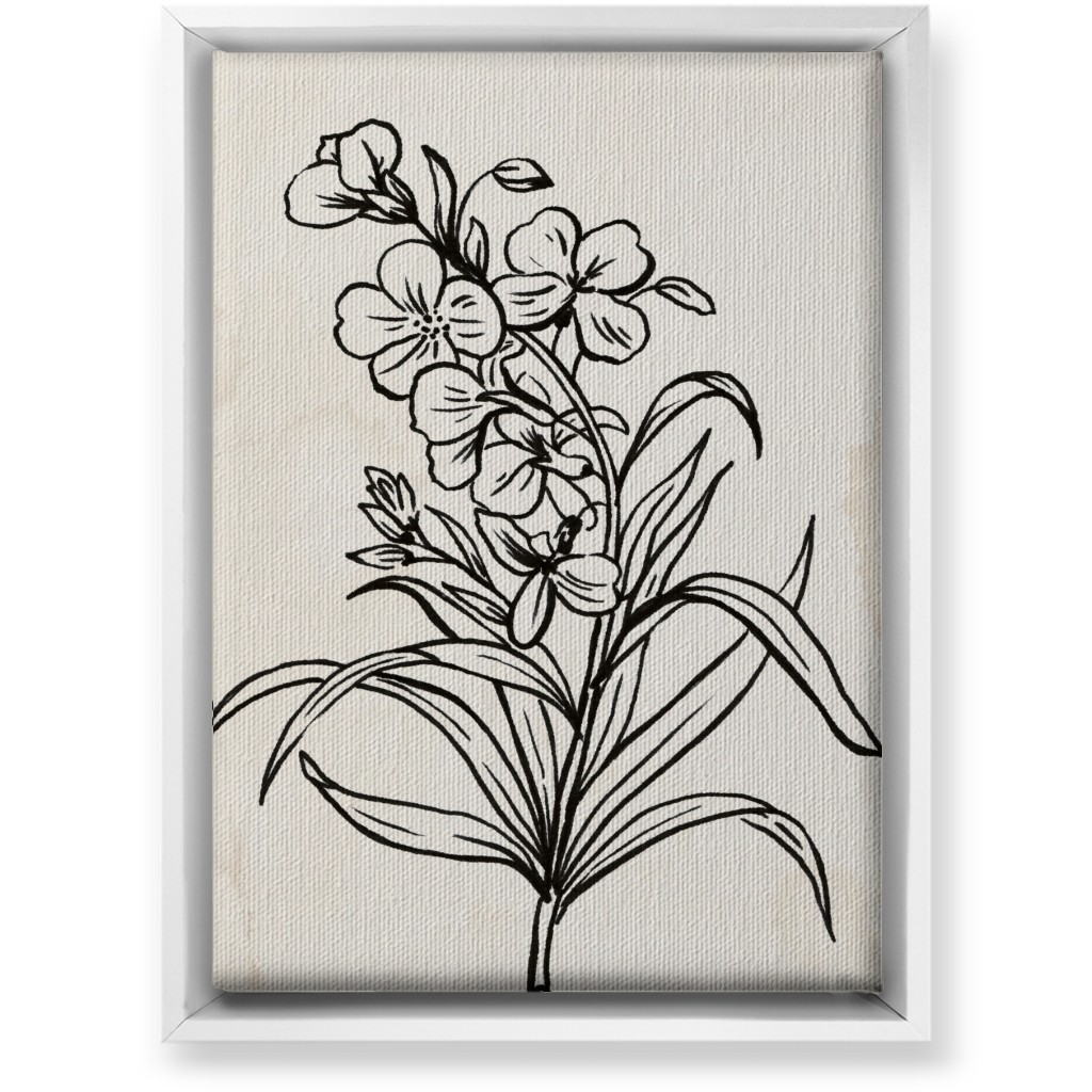 Vintage Wallflower Sketch - Beige and Black Wall Art, White, Single piece, Canvas, 10x14, Beige