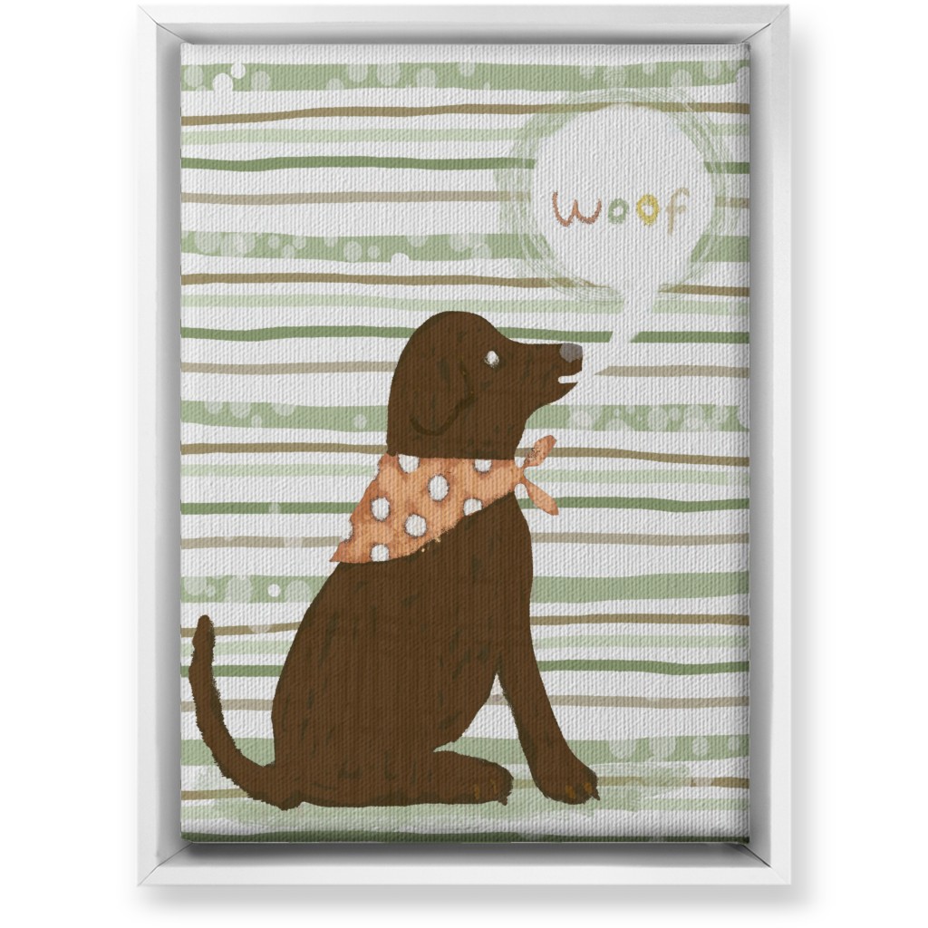 Woof, Dog - Brown and Green Wall Art, White, Single piece, Canvas, 10x14, Green