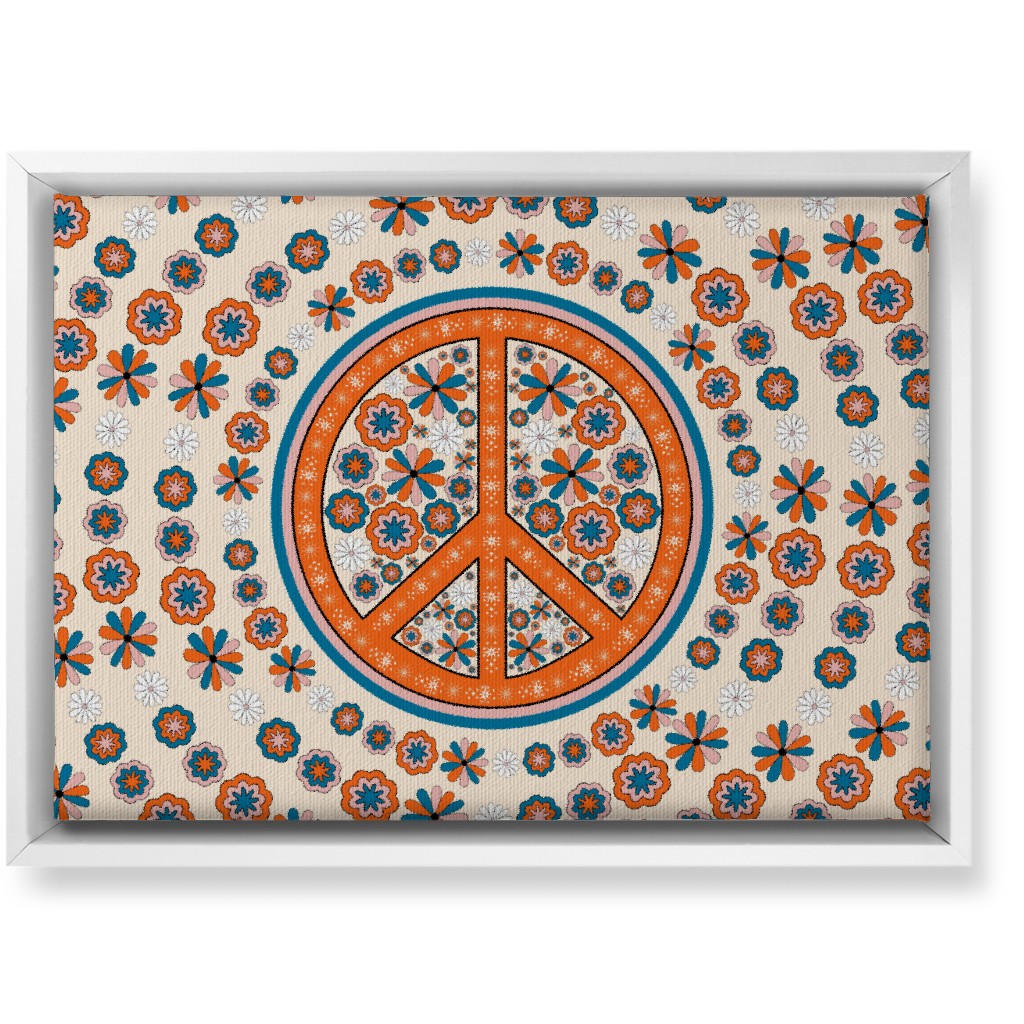 Retro 70s Peace Sign - Multi on Beige Wall Art, White, Single piece, Canvas, 10x14, Multicolor