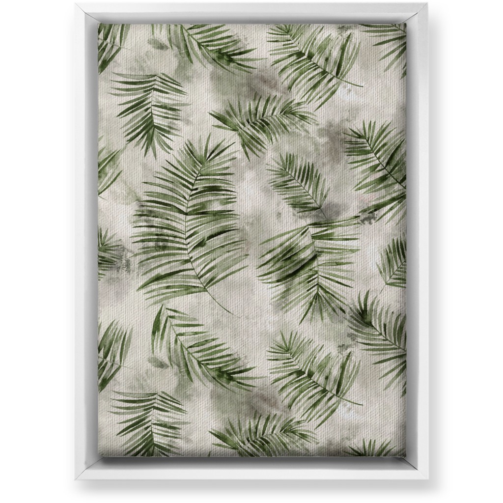 Watercolor Botanical Palms - Green on Beige Wall Art, White, Single piece, Canvas, 10x14, Green