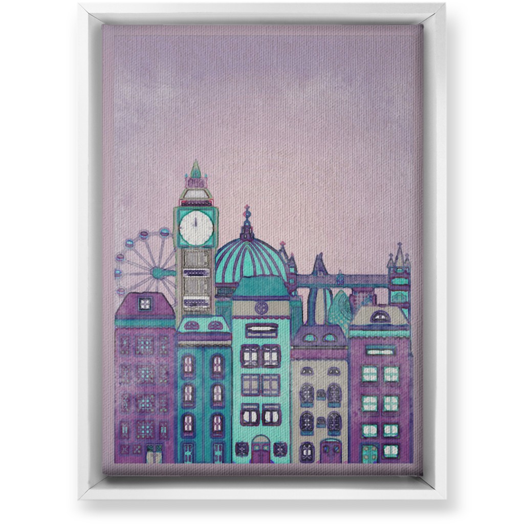 Pretty London Skyline Wall Art, White, Single piece, Canvas, 10x14, Purple, Faded Rose