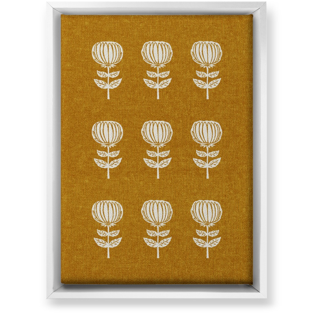 Block Print Floral Wall Art, White, Single piece, Canvas, 10x14, Yellow, Nutmeg