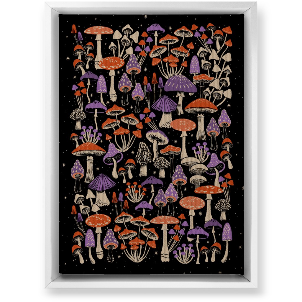 Mushrooms and Stars Wall Art, White, Single piece, Canvas, 10x14, Purple