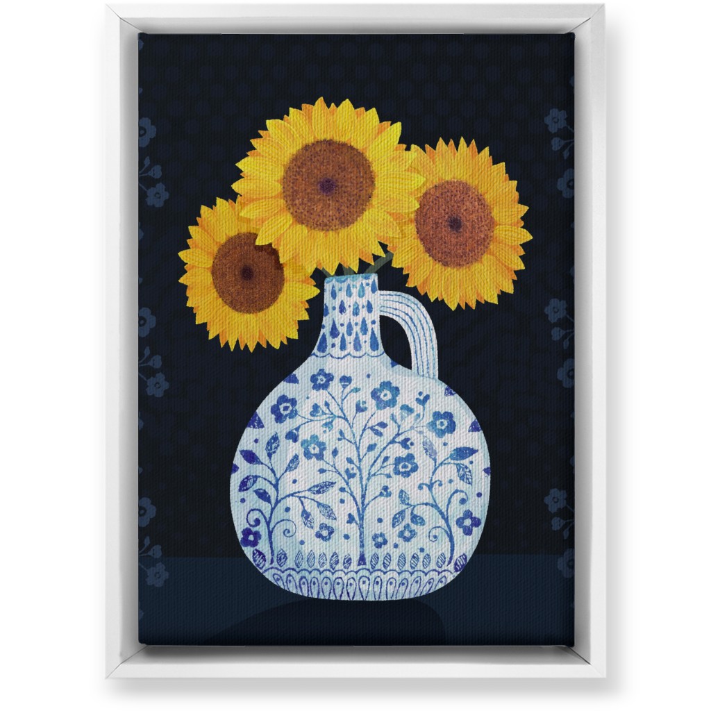 Vase of Sunflowers - Yellow on Black Wall Art, White, Single piece, Canvas, 10x14, Multicolor