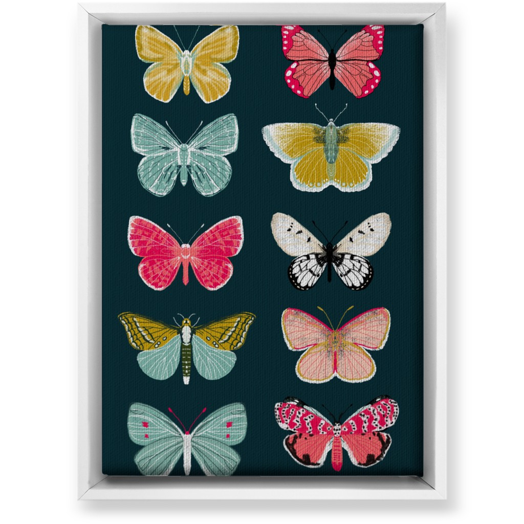 Butterflies Botanic Nature - Multi on Navy Wall Art, White, Single piece, Canvas, 10x14, Multicolor