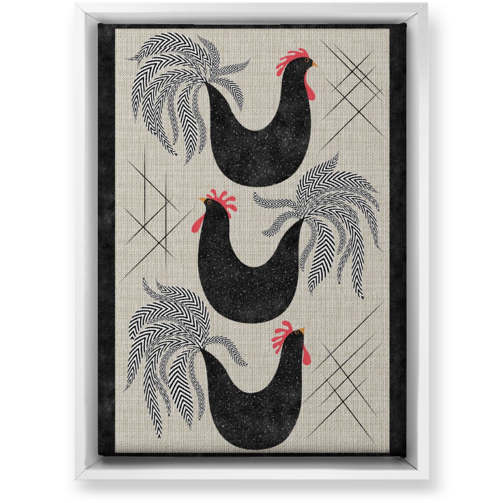 Roosters! - Black & White Wall Art, White, Single piece, Canvas, 10x14, Black