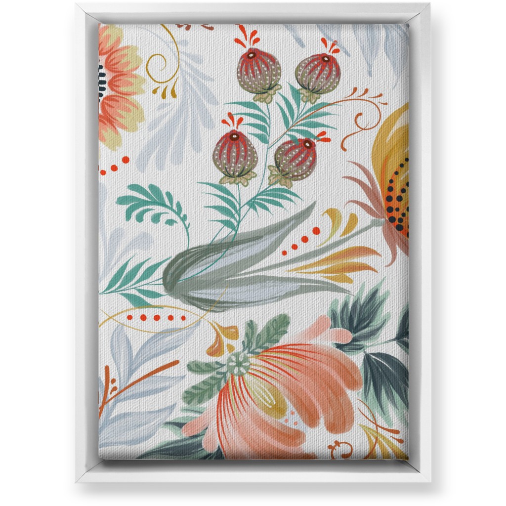 Folksy Floral - Multi on White Wall Art, White, Single piece, Canvas, 10x14, Multicolor