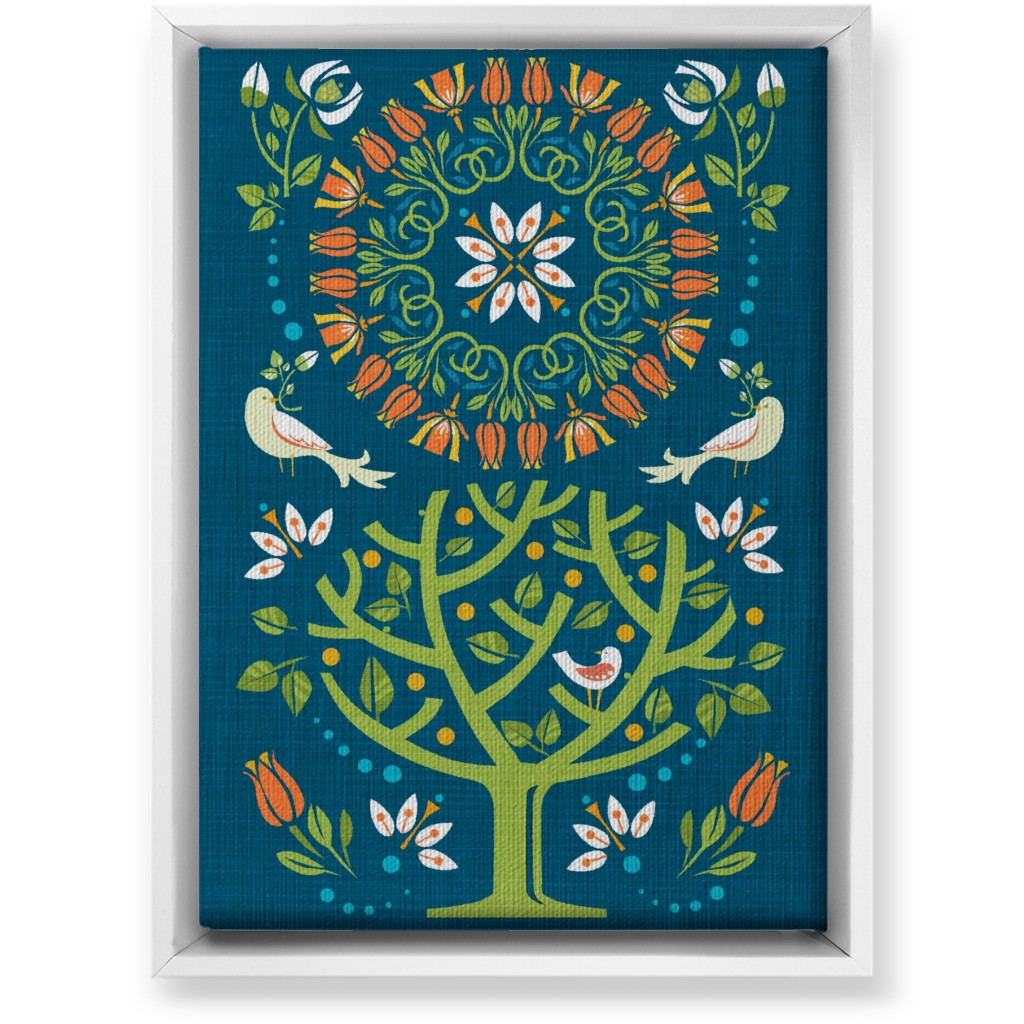 Peaceful Folk Birds Wall Art, White, Single piece, Canvas, 10x14, Blue, True Blue