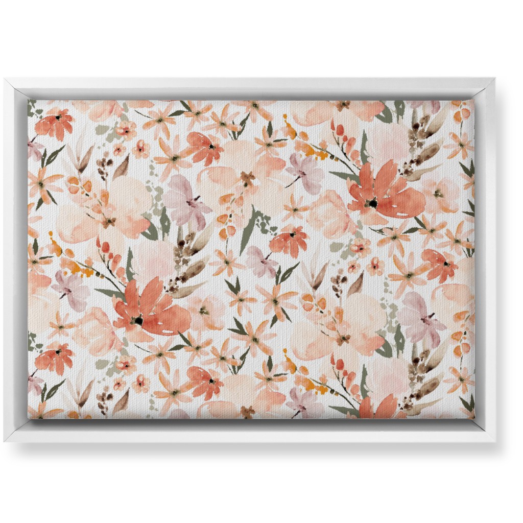 Earth Tone Floral Summer in Peach & Apricot Wall Art, White, Single piece, Canvas, 10x14, Pink