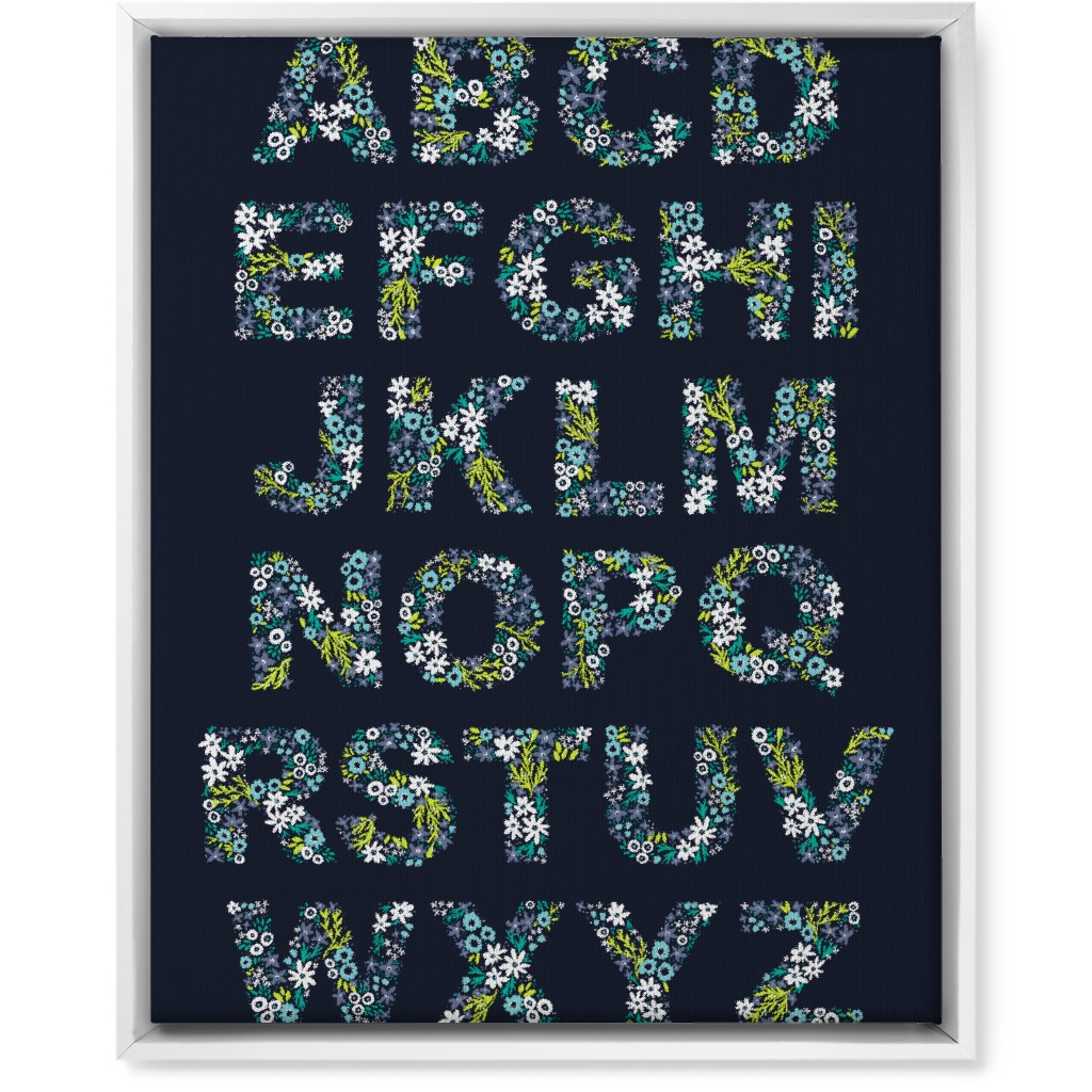 Rustic Wildflower Alphabet Wall Art, White, Single piece, Canvas, 16x20, Black, Silhouette