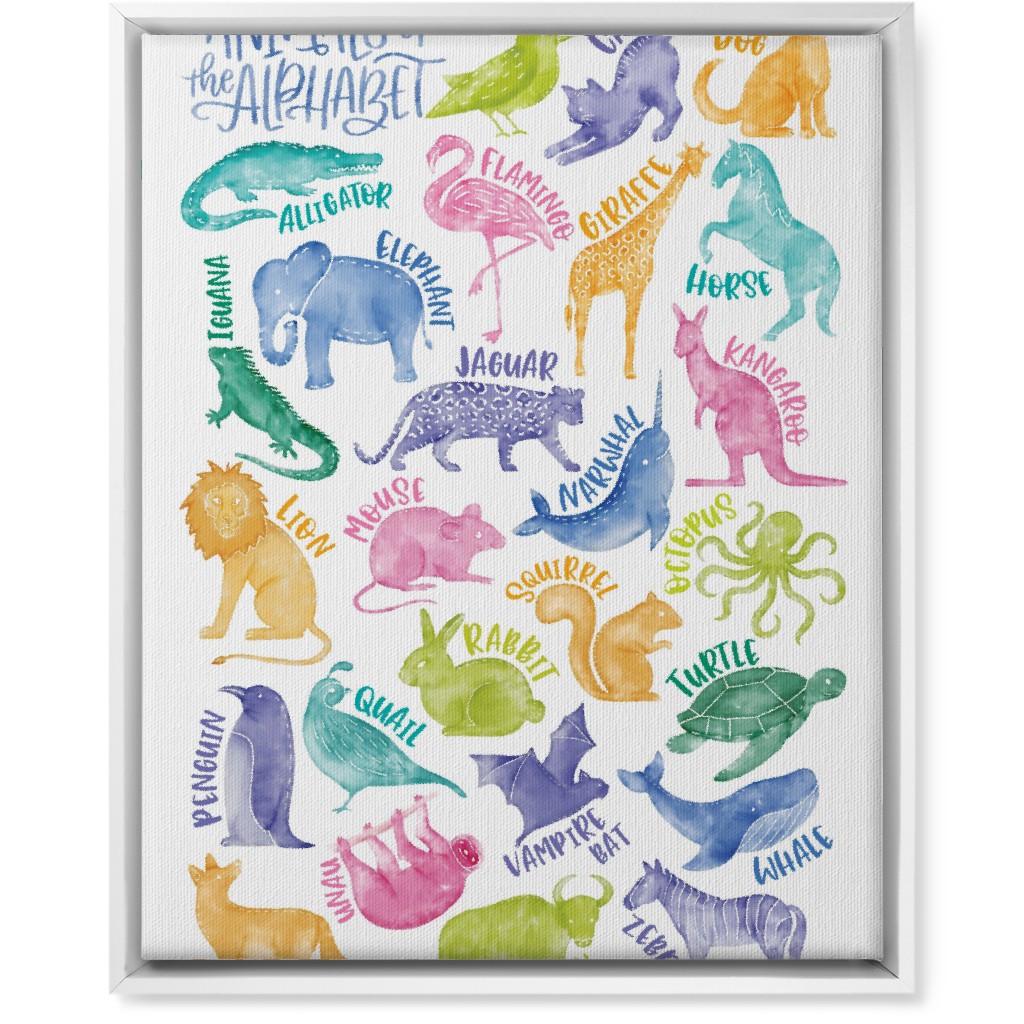 Animal Alphabet Watercolor Zoo Abcs - Multi Wall Art, White, Single piece, Canvas, 16x20, Multicolor