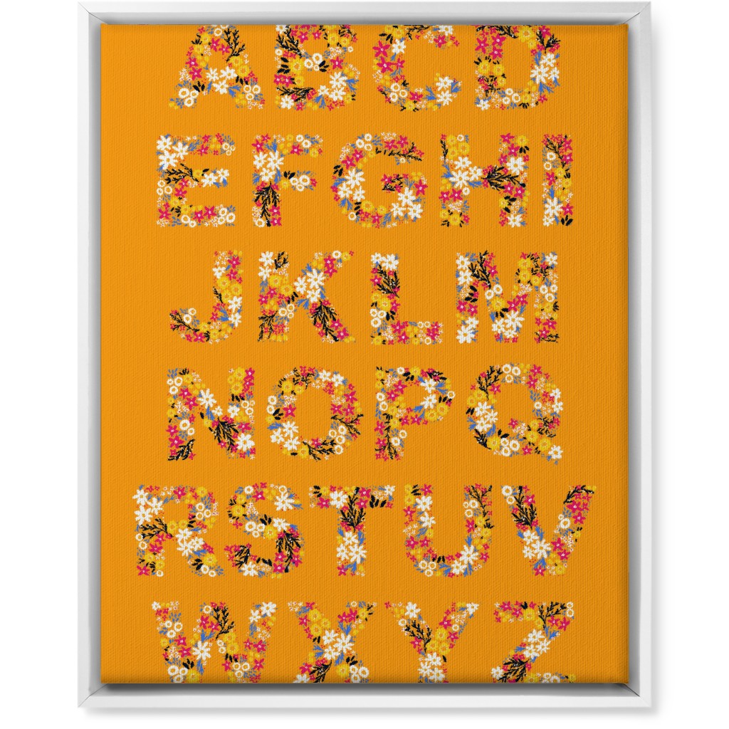 Rustic Wildflower Alphabet Wall Art, White, Single piece, Canvas, 16x20, Orange, Amber