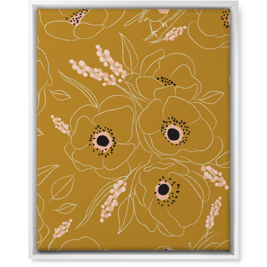 Freehand Robin & Winter Blooms - Gold Wall Art, White, Single piece, Canvas, 16x20, Yellow