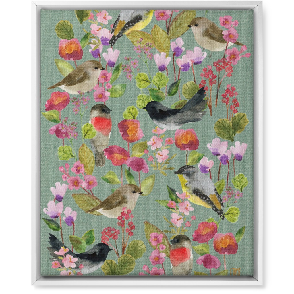 Winter Birds in the Garden Wall Art, White, Single piece, Canvas, 16x20, Multicolor