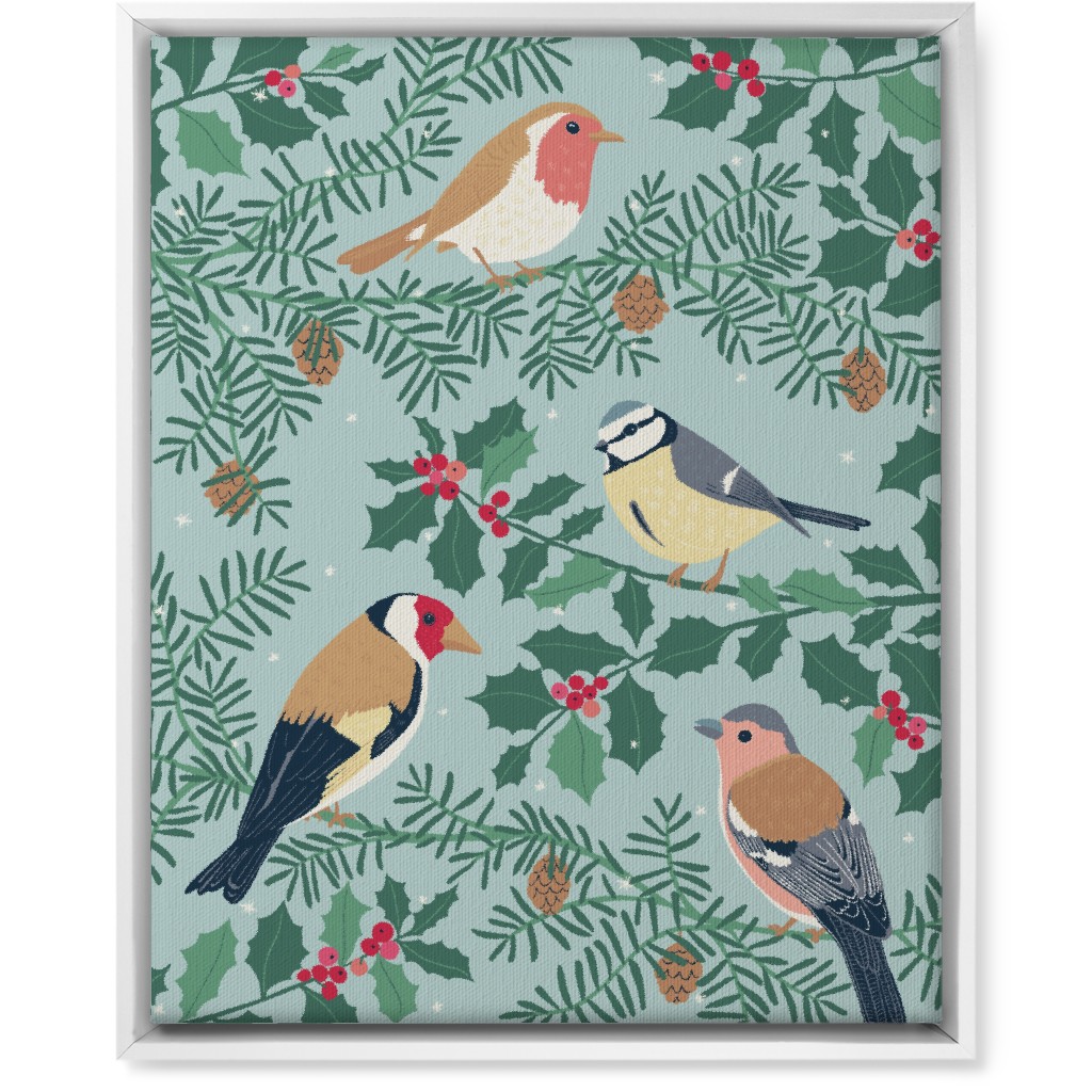 Robin & Friends, Winter Garden Birds - Blue Wall Art, White, Single piece, Canvas, 16x20, Blue, True Blue
