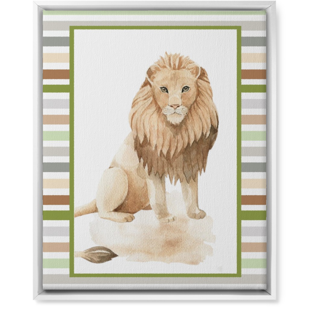 Jungle Safari Animals and Stripes - Lion Wall Art, White, Single piece, Canvas, 16x20, Multicolor