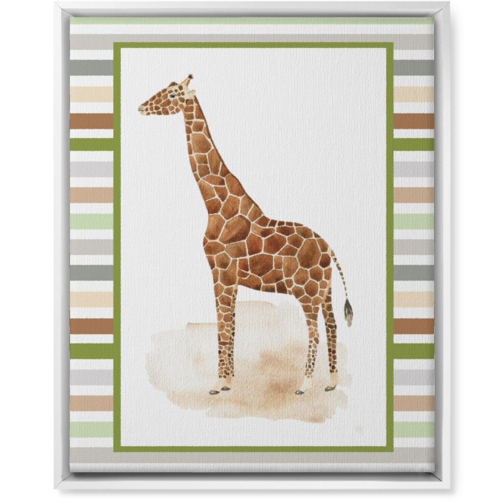 Jungle Safari Animals and Stripes Giraffe Wall Art, White, Single piece, Canvas, 16x20, Multicolor