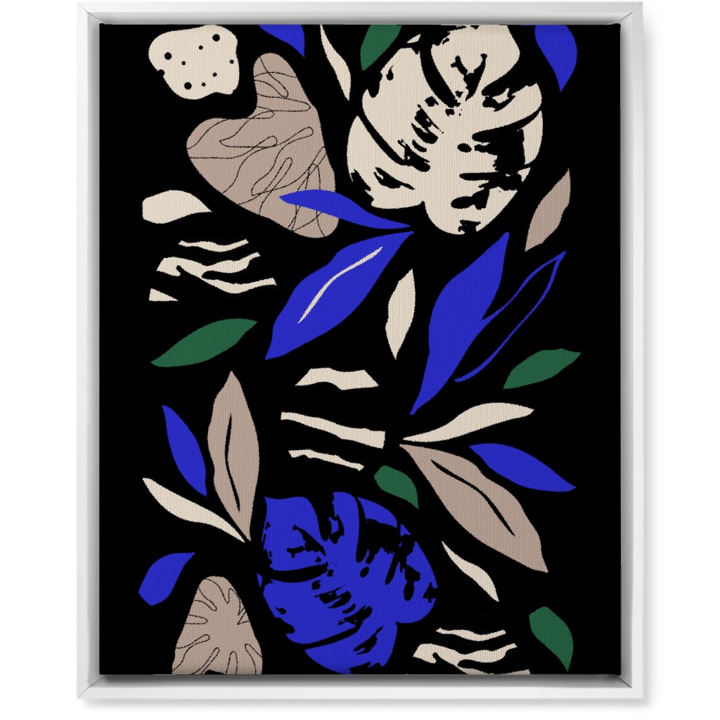 Abstract Leaves - Blue & Tan on Navy Wall Art, White, Single piece, Canvas, 16x20, Blue