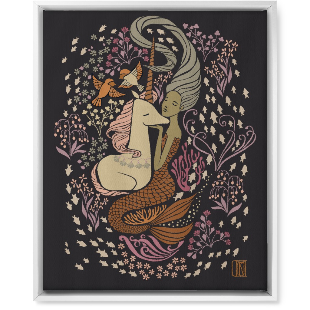 the Mermaid and the Unicorn Wall Art, White, Single piece, Canvas, 16x20, Multicolor