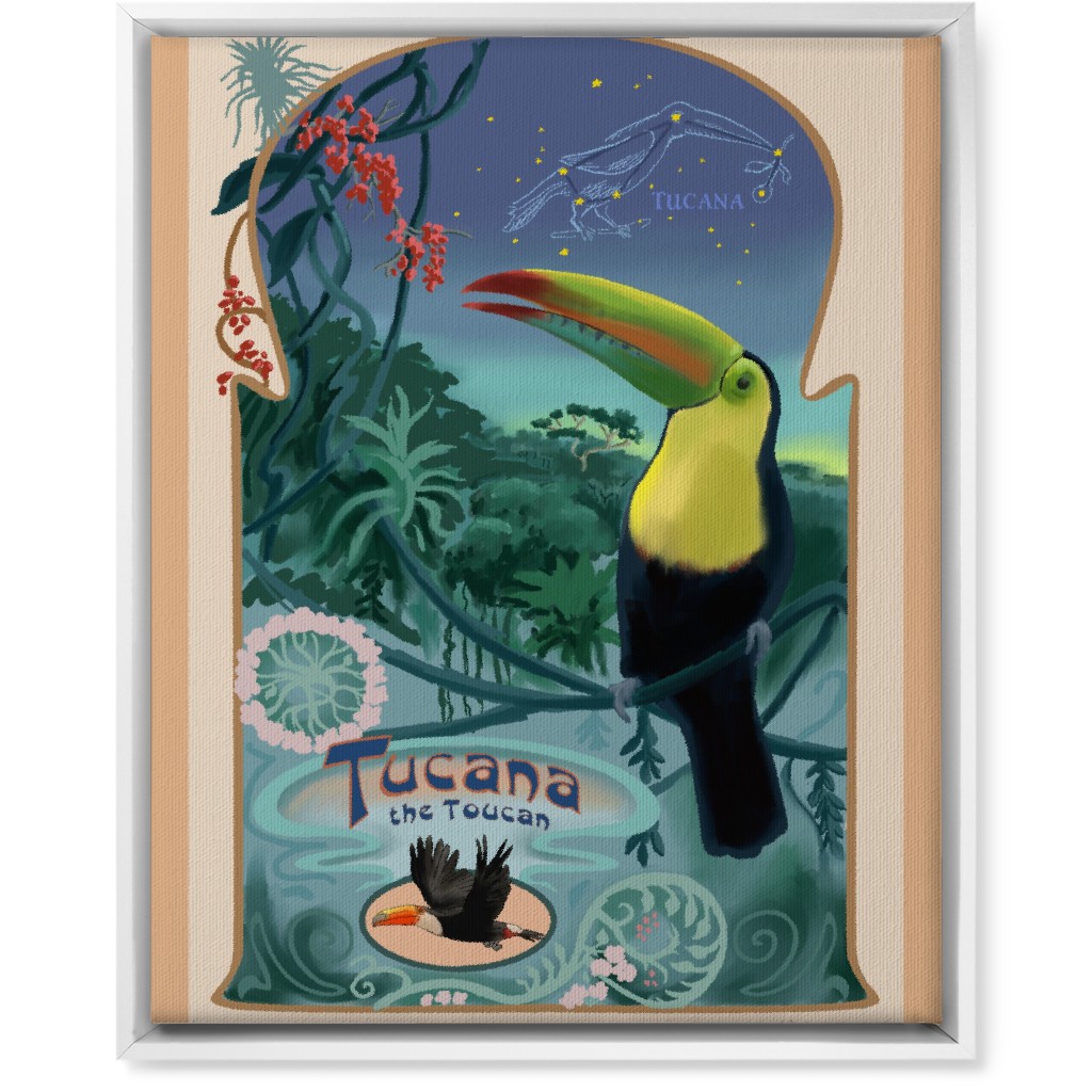 Art Nouveau Toucan Wall Art, White, Single piece, Canvas, 16x20, Multicolor