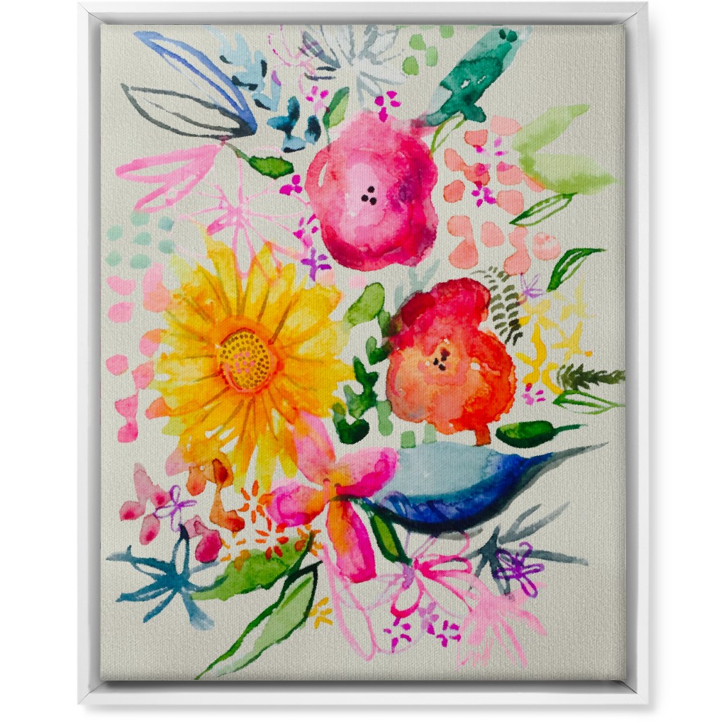Summer Watercolor Floral Painting - Bright Wall Art, White, Single piece, Canvas, 16x20, Multicolor