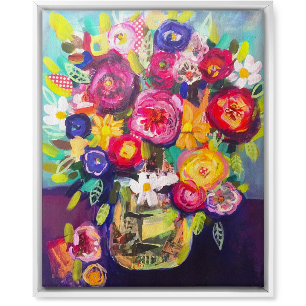 Acrylic Summer Floral Bouquet - Vibrant Wall Art, White, Single piece, Canvas, 16x20, Multicolor