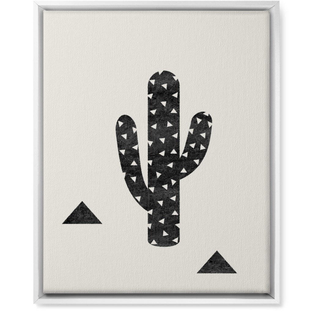 Cactus - Black and White Wall Art, White, Single piece, Canvas, 16x20, Beige