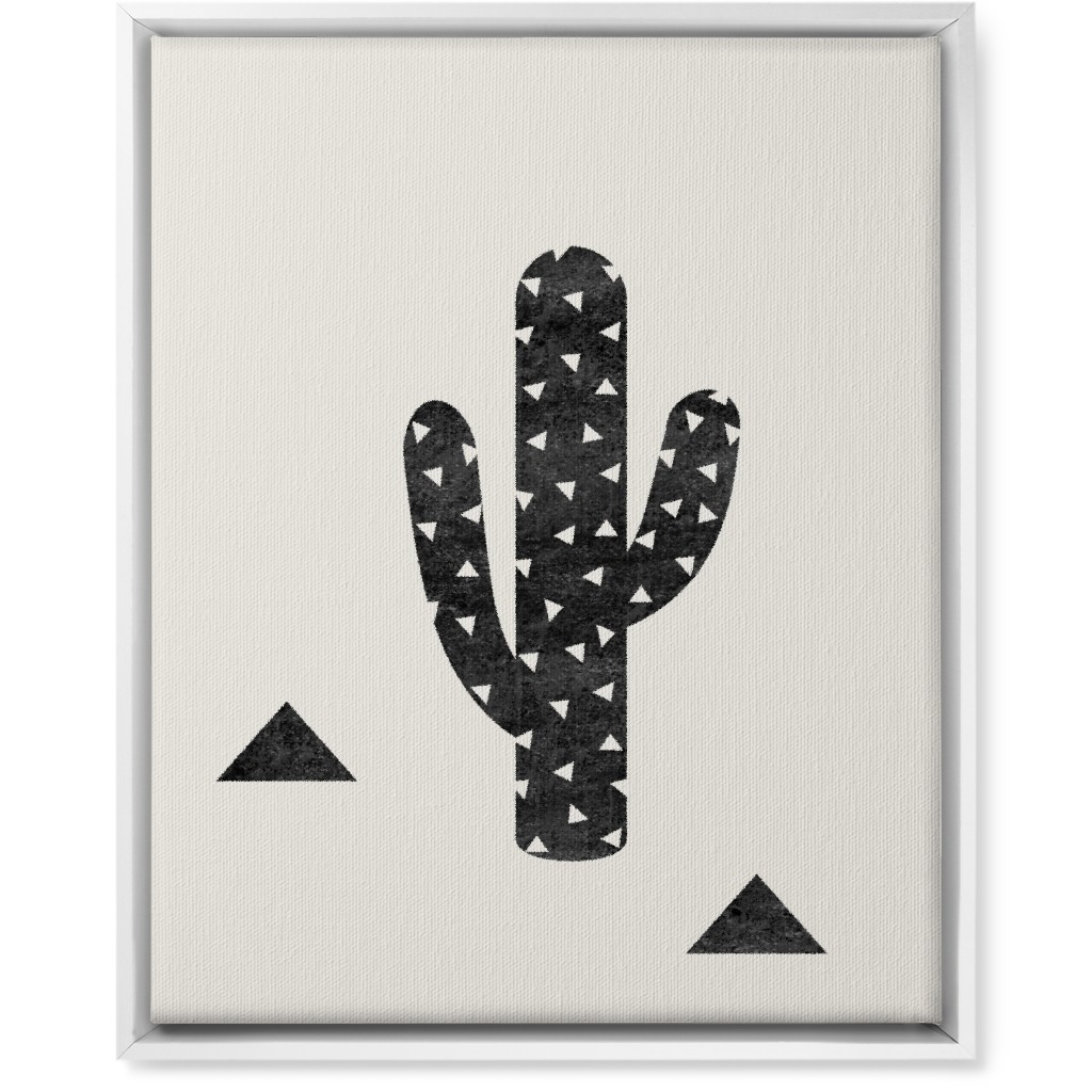 Cactus - Black and White Wall Art, White, Single piece, Canvas, 16x20, Beige, Pearl