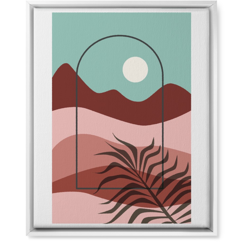 Floating Frame Abstract Mountain Landscape Wall Art, White, Single piece, Canvas, 16x20, Multicolor, Cinnamon