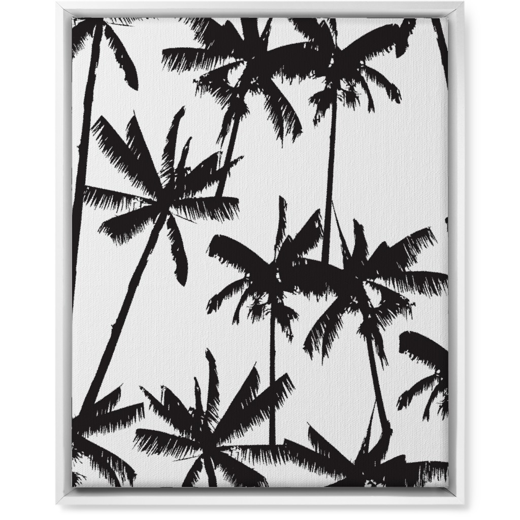 Aloha Palm Tree Silhouette - Black and White Wall Art, White, Single piece, Canvas, 16x20, Black