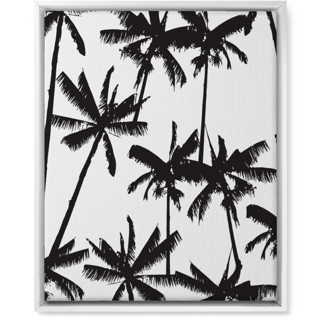Aloha Palm Tree Silhouette - Black and White Wall Art, White, Single piece, Canvas, 16x20, Black, Black