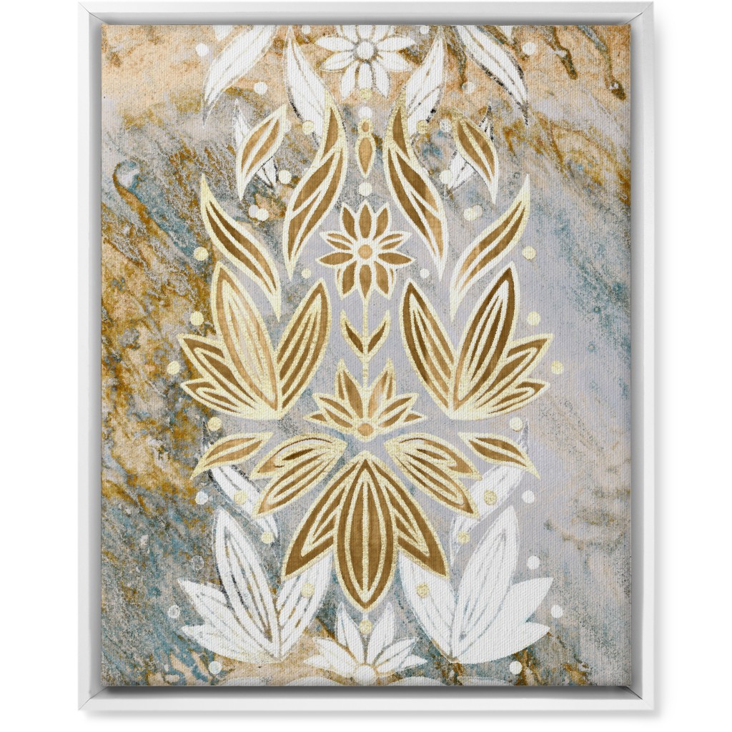 Floral Art Deco Marble Wall Art, White, Single piece, Canvas, 16x20, Yellow