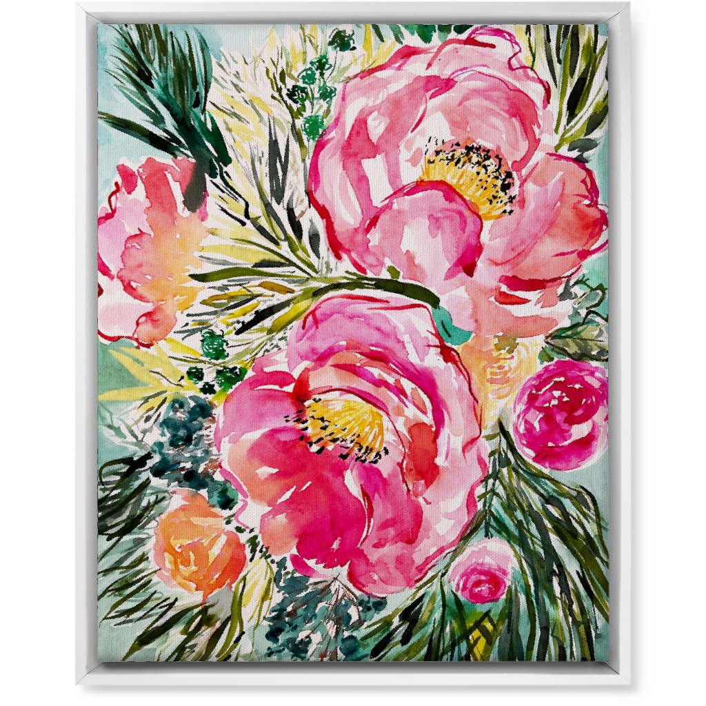 Aria Floral - Pink Wall Art, White, Single piece, Canvas, 16x20, Pink