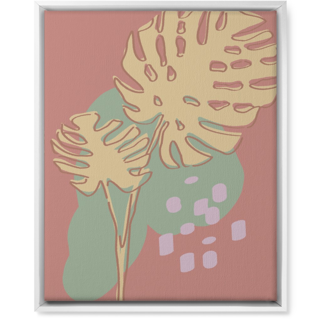 Modern Monstera Leaf - Pink Wall Art, White, Single piece, Canvas, 16x20, Brown, Brown