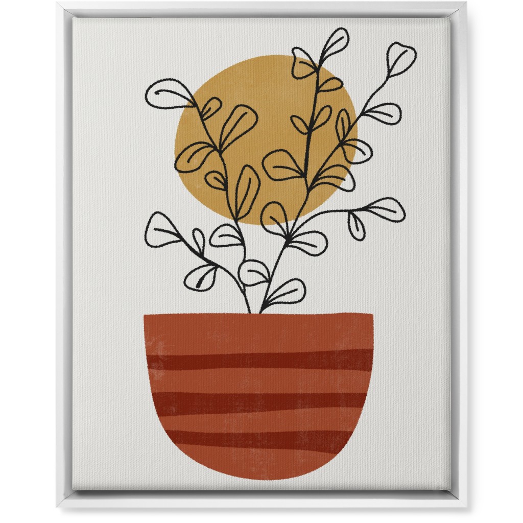 Abstract Flower Pot - Terracotta and Ivory Wall Art, White, Single piece, Canvas, 16x20, Brown