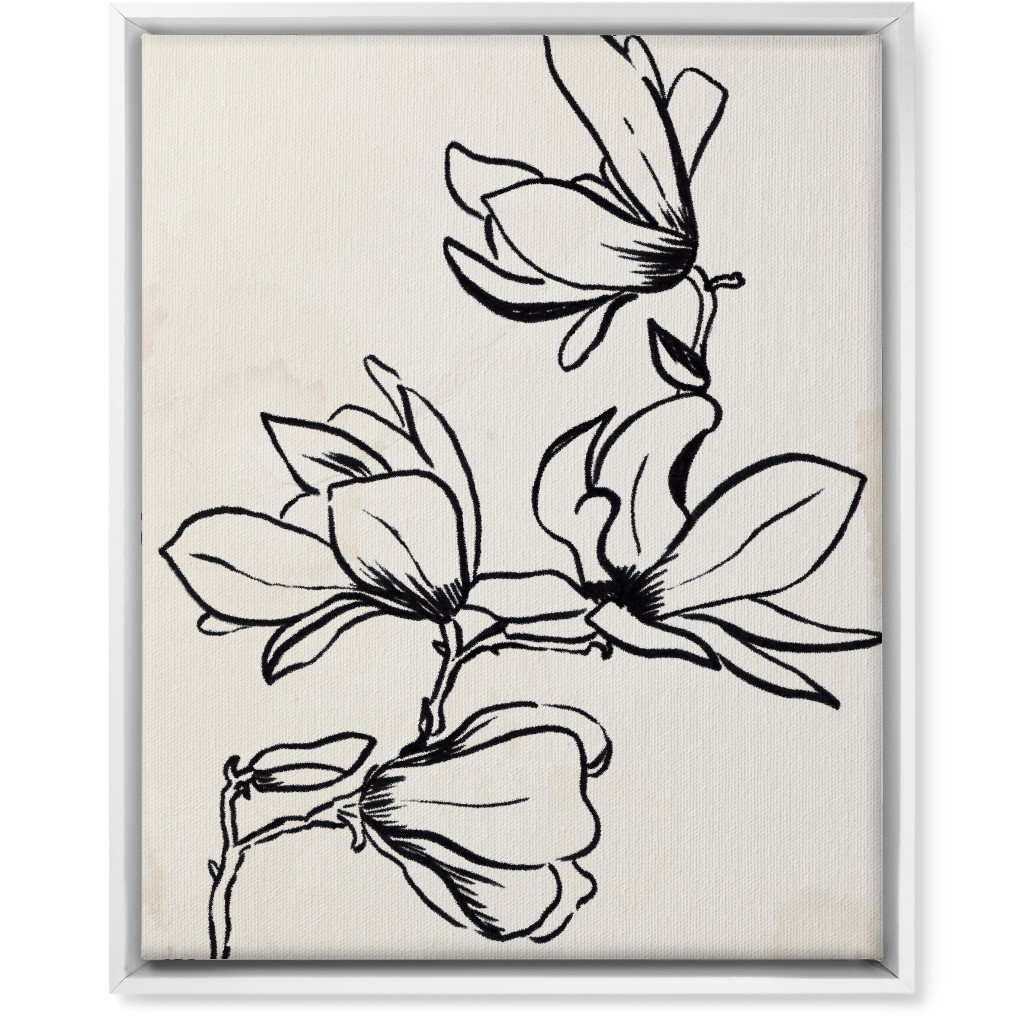 Vintage Magnolia Sketch - Beige and Black Wall Art, White, Single piece, Canvas, 16x20, Beige, Pearl