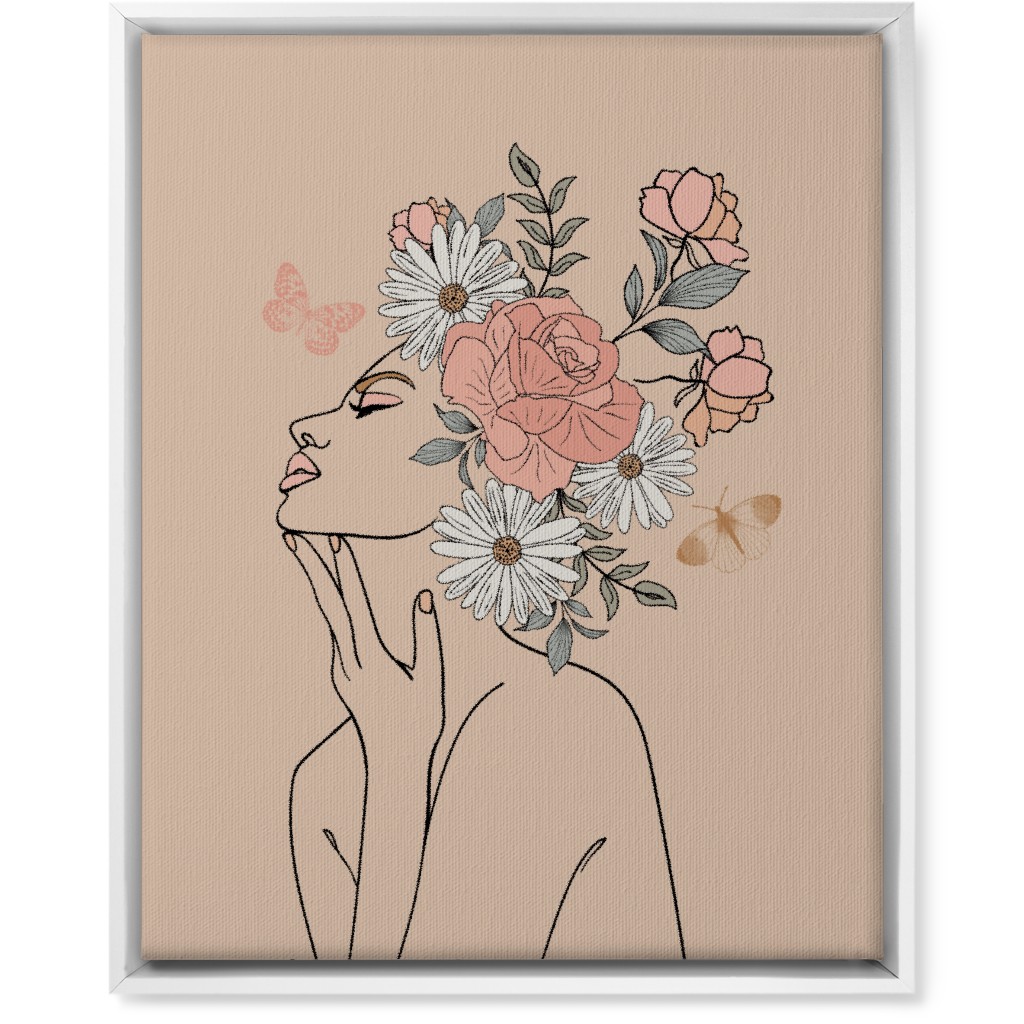 Feminine Line Art Botanical Sketch - Neutral Wall Art, White, Single piece, Canvas, 16x20, Beige