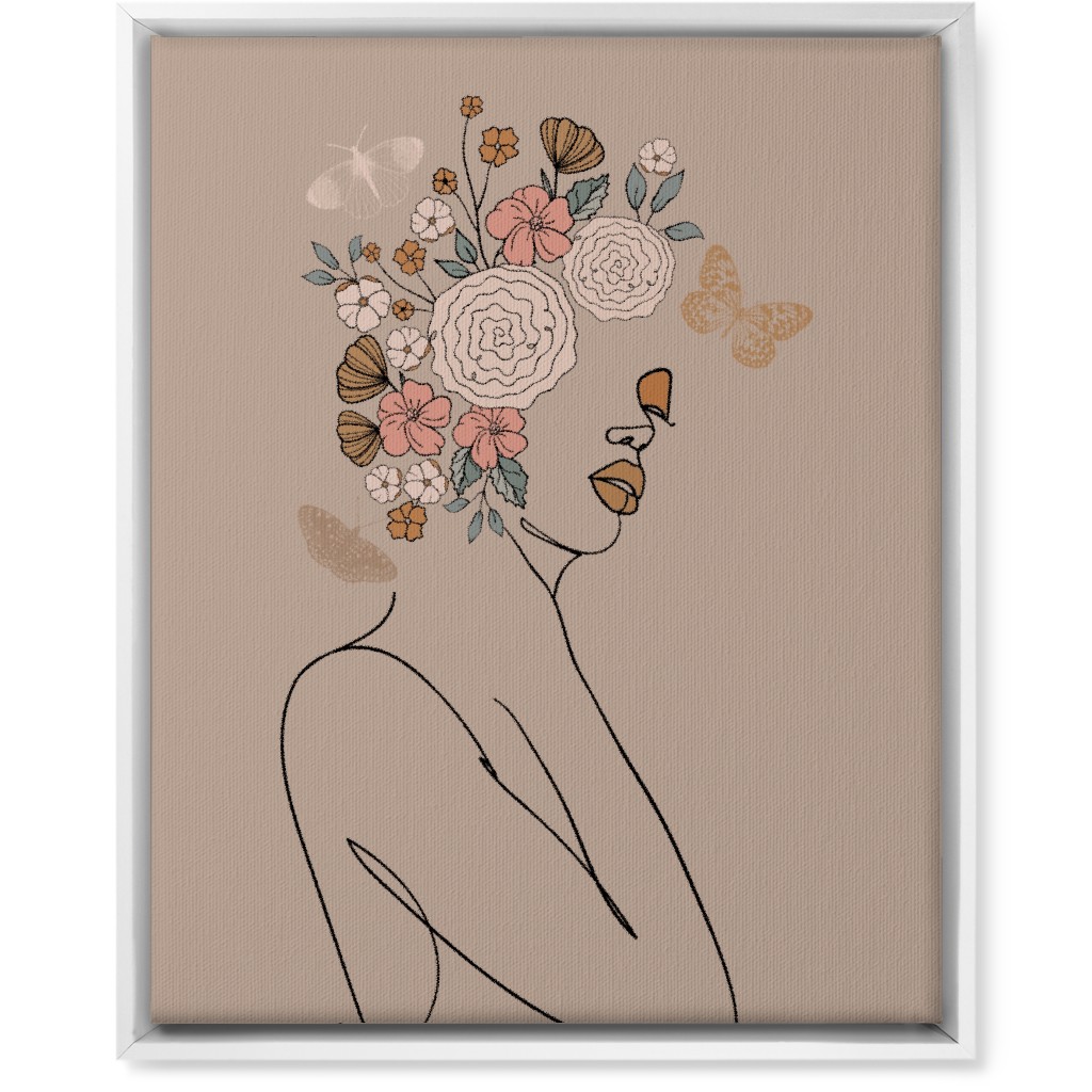 Botanical Feminine Sketch - Neutral Wall Art, White, Single piece, Canvas, 16x20, Beige