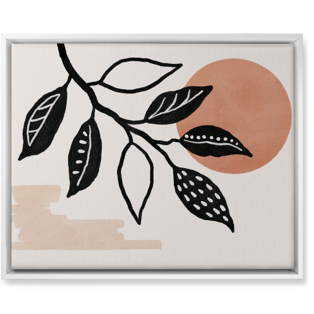 Sunset and Leaves Wall Art, White, Single piece, Canvas, 16x20, Beige, Tan