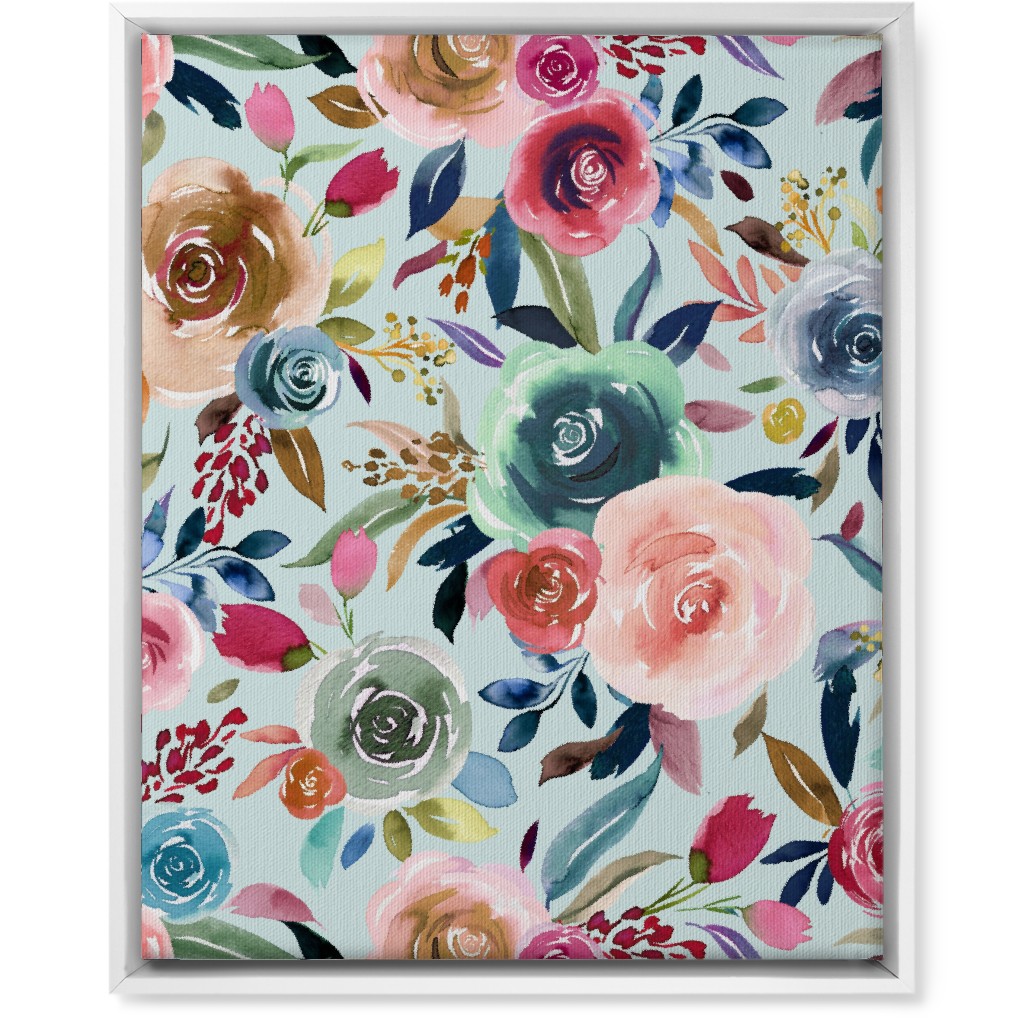 Sweet Watercolor Romance - Turquoise Wall Art, White, Single piece, Canvas, 16x20, Blue