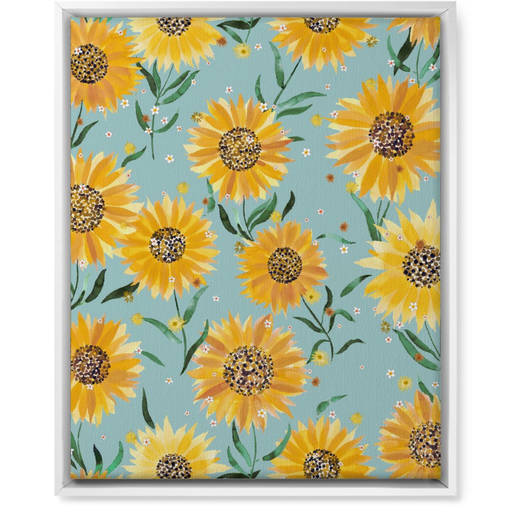 Happy Sunflowers - Yellow on Green Wall Art, White, Single piece, Canvas, 16x20, Yellow, Classic Yellow