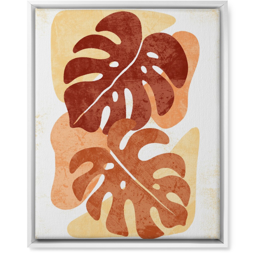 Botanical Monstera Leaves - Earthy Warm Tones Wall Art, White, Single piece, Canvas, 16x20, Orange