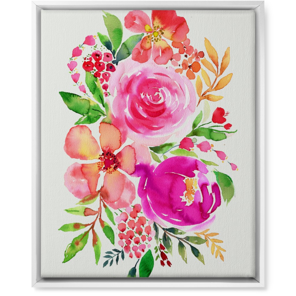 Summery Bouquet Wall Art, White, Single piece, Canvas, 16x20, Pink