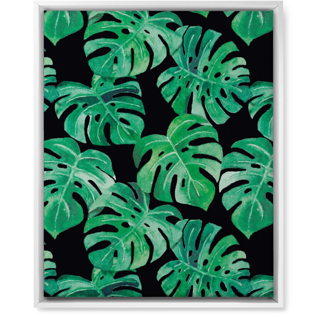 Watercolor Monstera Leaves Wall Art, White, Single piece, Canvas, 16x20, Green